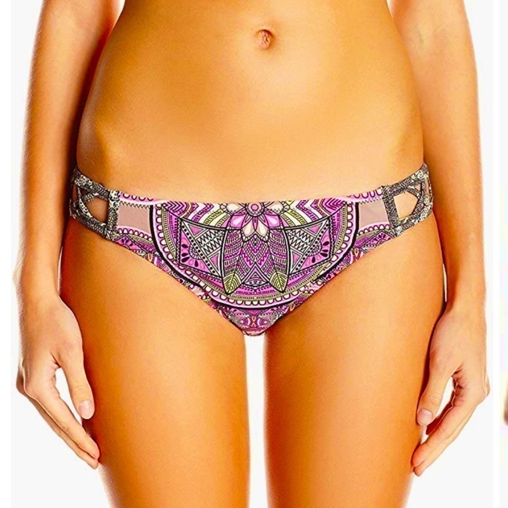 🆕 Jessica Simpson Stone hipster bikini bottoms pink black women’s small